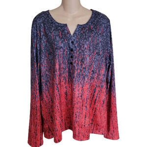 Exclusive Blue and Pink Henley Long Sleeve Blouse Top Size Women's XXL NEW w Tag